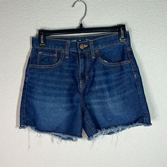 Old Navy Blue Fringe High Rise Adjustable Waist Jeans‎ Shorts Girls Size 14 - Picture 1 of 6